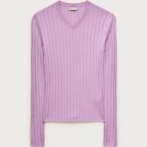 NWT J.Crew High V-neck Wide-rib Sweater in Merino Wool in Violet Mist